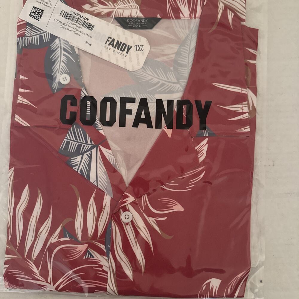 Coofandy Hawaiian Tropical Shirt Men's Button Up Red Floral Polyester 3XL